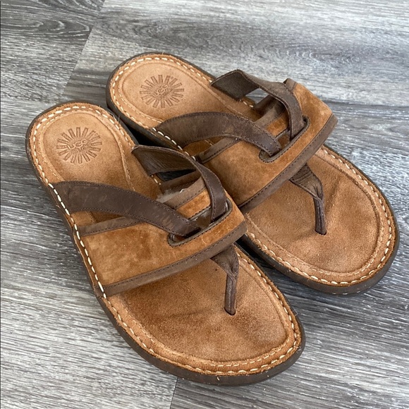 Ugg Australia Matala Brown Leather Shearling Sandals Style 5701 Beach Boho sz 8 - Picture 1 of 12
